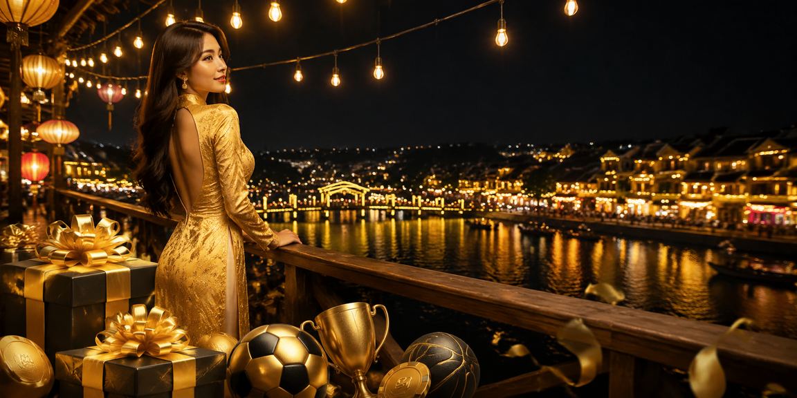 Người phụ nữ mặc áo dài tại Hội An theo dõi điểm thưởng VIP và giải thưởng casino trên điện thoại