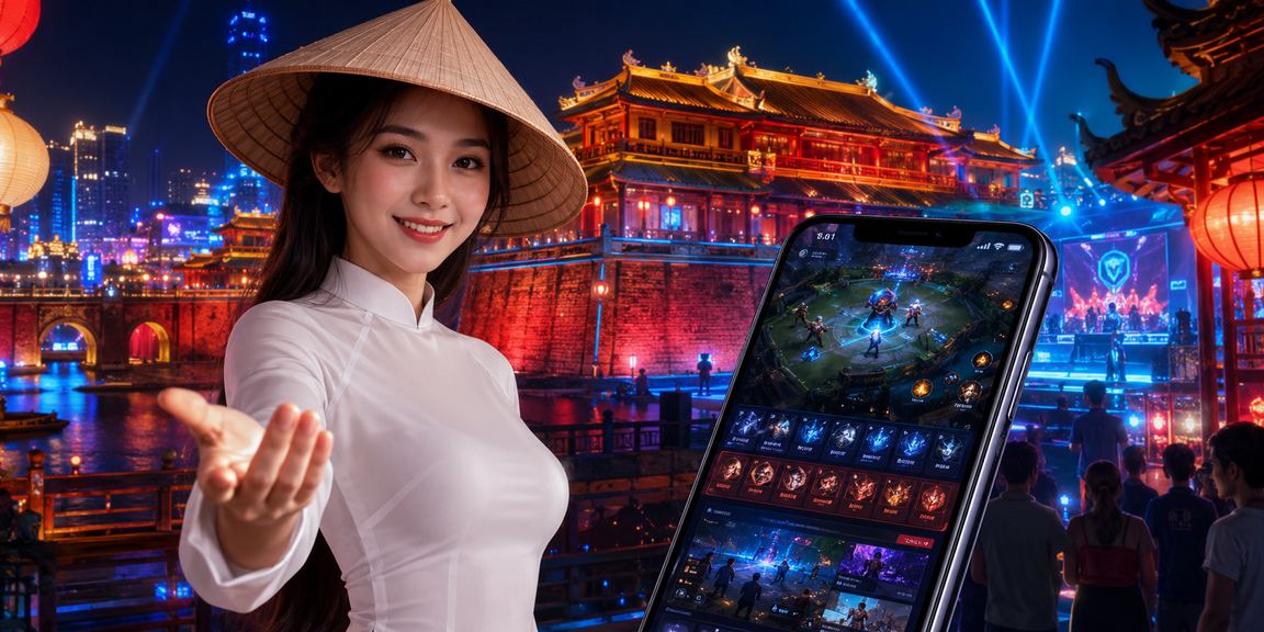 Người hâm mộ esports tại lễ hội Huế theo dõi kèo game trực tuyến trên điện thoại