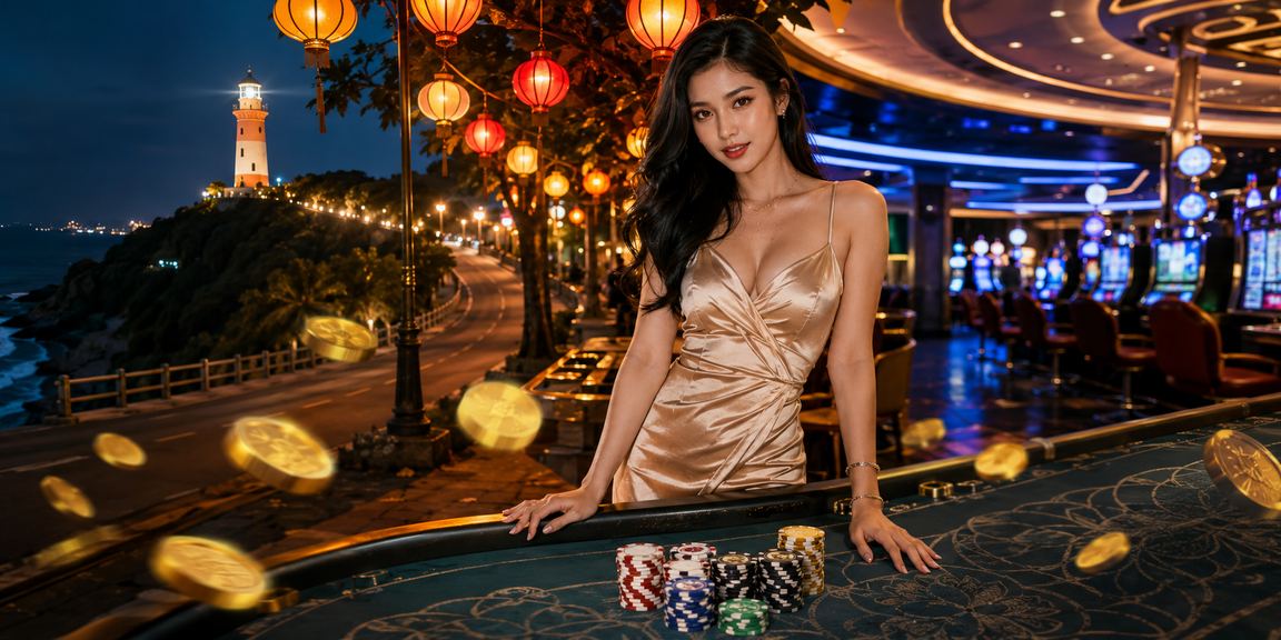 Người dùng tại chợ đêm Vũng Tàu truy cập casino và xem giải thưởng VIP trên điện thoại buổi tối